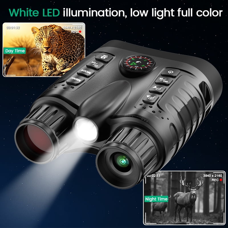 Ruaiok Night Vision Goggles with Compass, 4K Night Vision Binoculars 8X Digital Zoom & 4500mAh Battery, 64GB Card Included, 1300ft Range, Perfect for Outdoor, Camping, Hunting