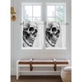 thumbnail image 7 of Half Window Curtain 36 Inches Long, Horror Skull Window Treatment Curtain Drapes, Black Skeleton Spooky Halloween Small Tier Curtains for Bathroom Over Sink, 27.5"x36", 2 Panels, 7 of 7