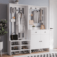 thumbnail image 6 of RichYa 2-Piece Hall Tree with Bench & Shoe Cabinets,Freestanding Coat Rack with Drawers for Entryway, Living Room, White(AB), 6 of 6