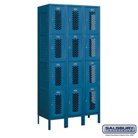 Salsbury 74368BL-U 3 x 6 x 18 in. Four Tier Vented Metal Locker, Blue - Unassembled