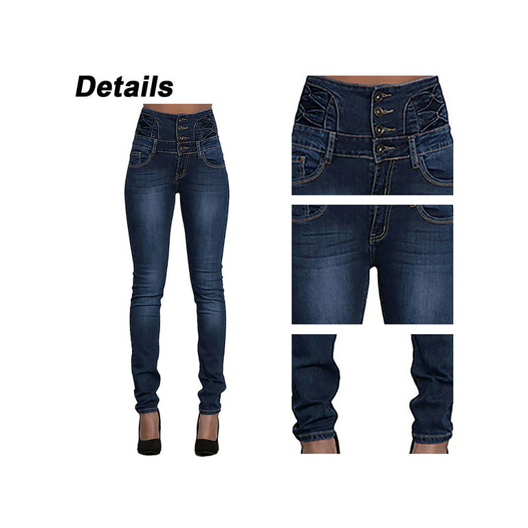 Butt Lifter Women Jeans High Rise 4 Button Waist Push Up Levanta Cola  Pantalones Colombianos 513DB Dark Blue Size 9 USA / 14 COL