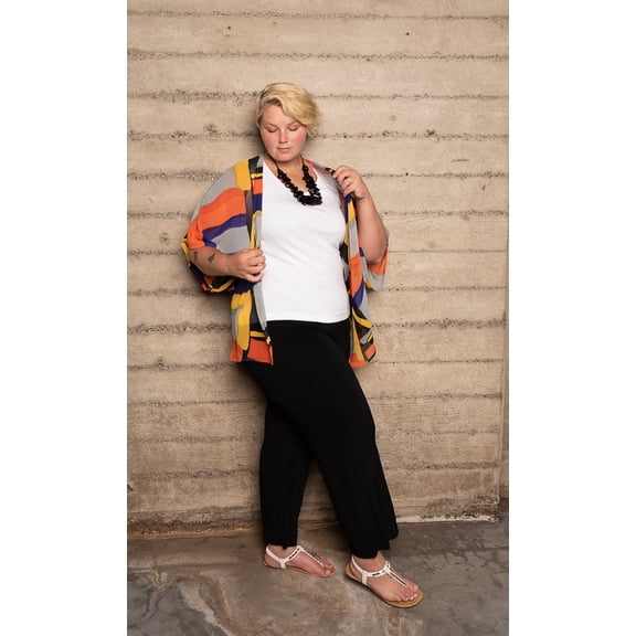 Plus Size Orange/Purple Art Deco Abstract Print Kimono Jacket