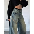 thumbnail image 6 of Women'S Wide Leg Jeans Distress Mid Waist Denim Pants Vintage Y2K Trousers Nostalgic Blue M, 6 of 8