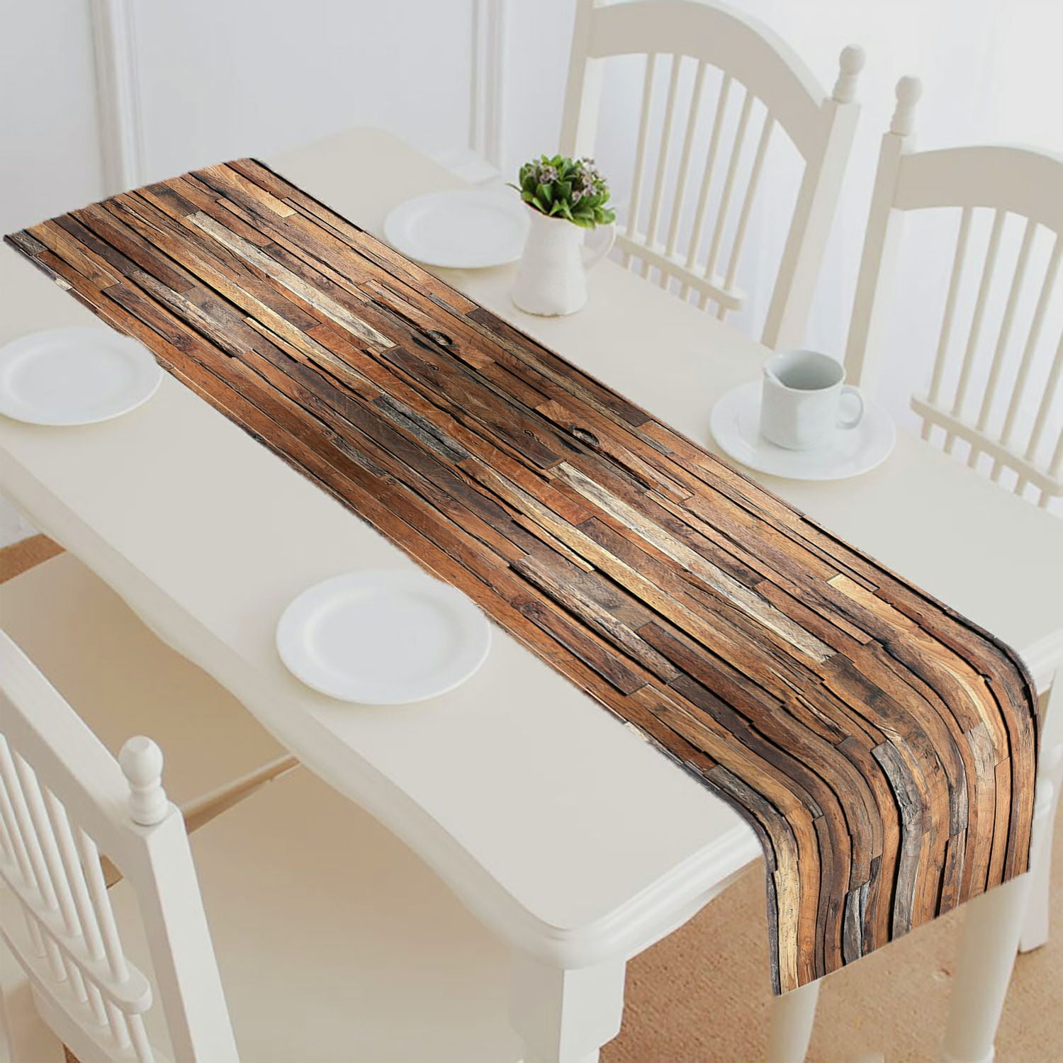 ABPHQTO Timber Wood Wall Table Runner Placemat Tablecloth For Home ...