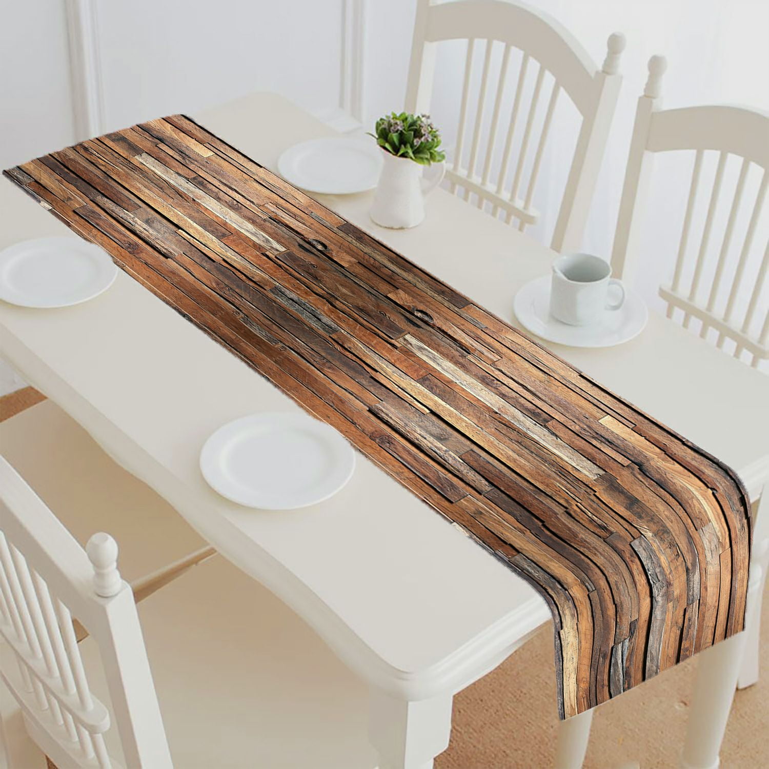 ABPHQTO Timber Wood Wall Table Runner Placemat Tablecloth For Home