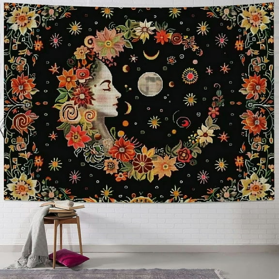 PRATYUS Wall Tapestry Bohemian - Floral Vine Tapestry Wall Hanging Moon Tapestries Mandala Flower Hippie Home Decor Boho Tapestry for Bedroom Aesthetic Multi Size Painting