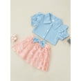 thumbnail image 3 of Franhais Kid Girl Outfits Set, Lapel Ruffle Trim Short Sleeve Buttons Shirts Tops with Bow Butterfly Decoration Mesh Skirt, 3 of 9