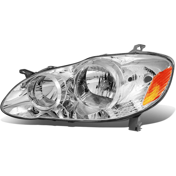 Factory Style Halogen Headlight Lamp Compatible with Toyota Corolla 2003-2008, Driver Left Side, Chrome Housing Amber Corner