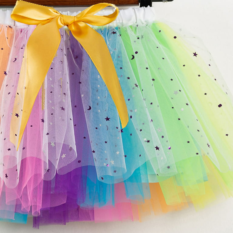 Rainbow Tulle Skirt Tutu Skirt Performence Skirt Dress Color Gradien Dress  for Woman Girls (Size L)