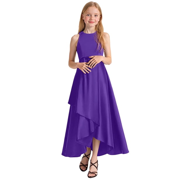 Girl Dresses Formal Dresses Party Gown Recital Performance Pageant Elegant Sleeveless Robe Fille Purple 5 Years-6 Years