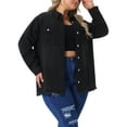 thumbnail image 4 of Agnes Orinda Women's Plus Size Button Down Denim Jackets Lapel Long Sleeve Raw Hem Casual Shirt Jean Jacket with Pocket 2X Black, 4 of 6