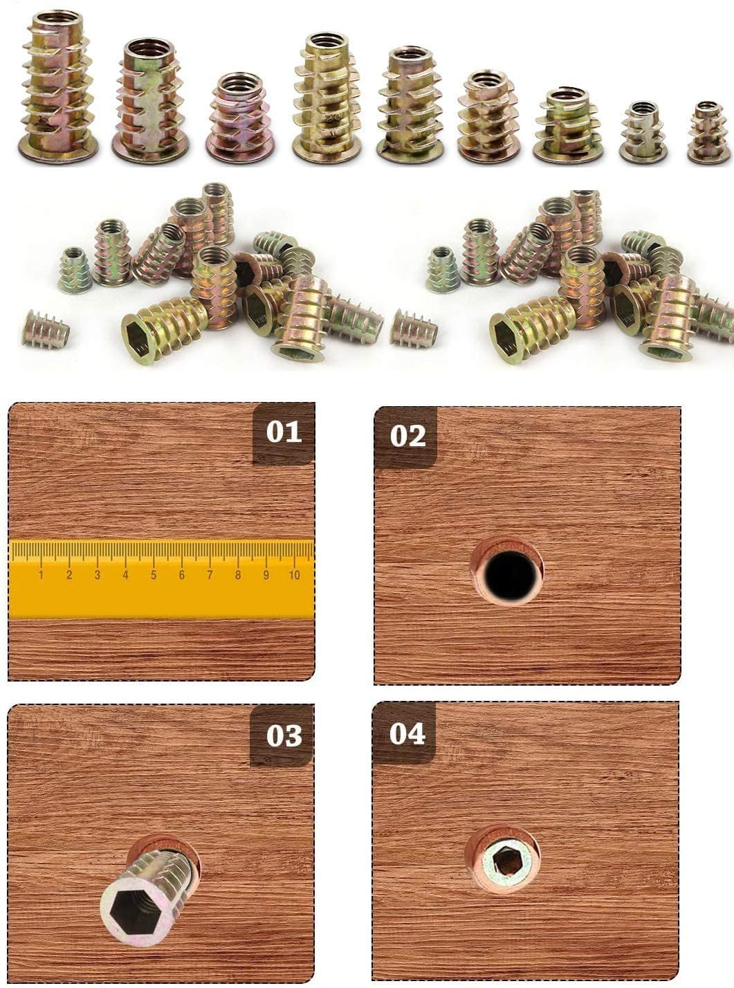 120Pcs Four Prong Nut Furniture Inserts For Wood Zinc Plated M3/M4/M5/M6/M8 