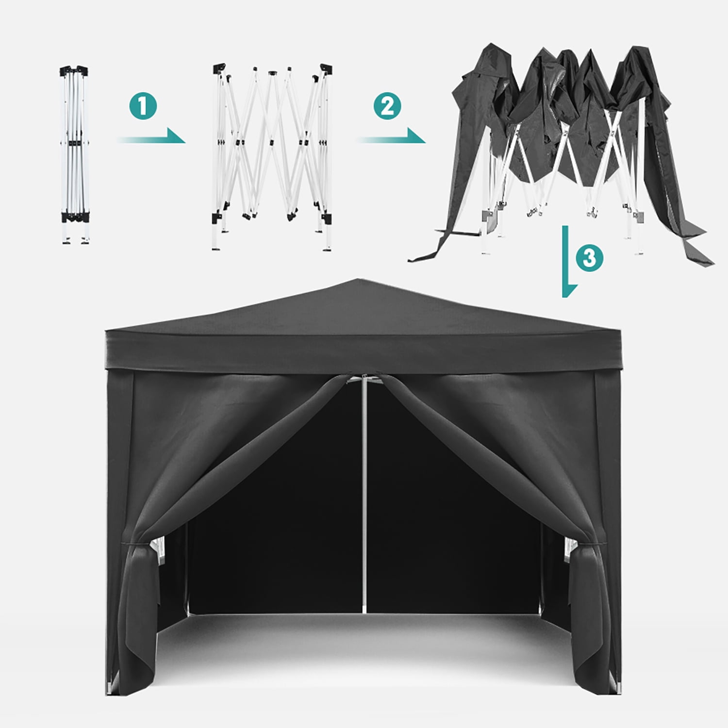Aimee Lii 120"x120" Pop Up Tent, Backyard Canopy Gazebo with Sidewalls, Outdoor Patio Awnings for Party Camping BBQ Events, Black Aimee Lii 120"x120" Pop Up Tent, Backyard Canopy Gazebo with Sidewalls, Outdoor Patio Awnings for Party Camping BBQ Events, Black