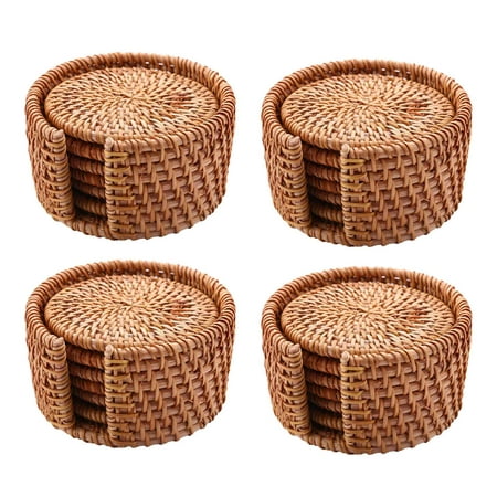 

24Pcs/ Drink Coasters Set for Kungfu Tea Accessories Round Tableware Placemat Dish Mat Rattan Weave Cup Mat 8cm