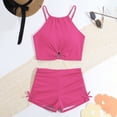 thumbnail image 6 of Girls Tankini Swimsuit 2 Piece Set – UPF 50+ Short Sleeve Bathing Suit with Shorts & Ruffle Top, Toddler Swimsuit for Beach Vacation Summer, Age 12-16(Pink/13Y), 6 of 9