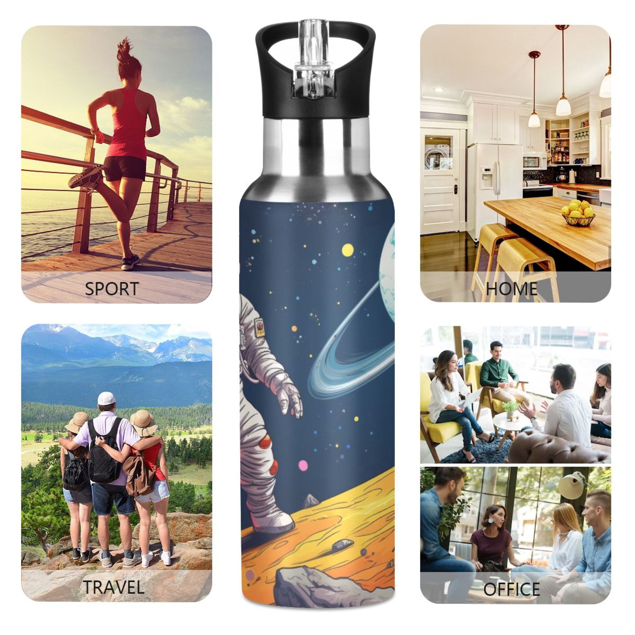 OREZI Stainless Steel Water Bottle Astronaut Walk on Planet 20oz/600ml Double Wall Vacuum Insulation Leakproof for Sports Travel