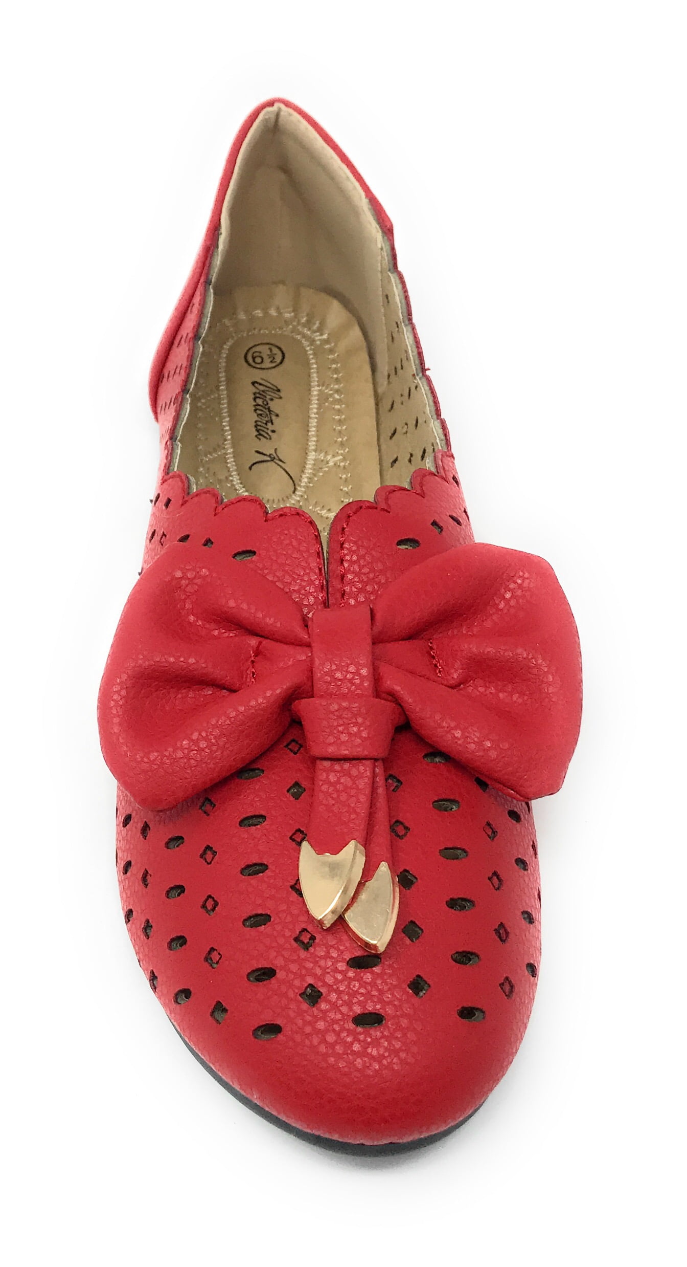 Victoria K Women's Diamond Cut Out With Embossed Bow Ballerina Flats