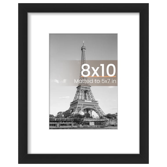 Yileqi 8x10 Picture Frame, Display Pictures 5x7 with Mat or 8x10 Without Mat, Wall Hanging Photo Frame, Black, 1 Pack