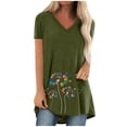 thumbnail image 1 of WEIYLL Ladies T Shirts Plus Size Print V-Neck Short Sleeve Long Green Blouse Sizes XXXXL, 1 of 3