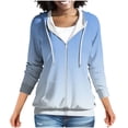 thumbnail image 2 of LEKWK Zip Up Hoodie Women Gradient Print Long Sleeve Lightweight Sweatshirt Drawstring Athletic Jacket with Pockets Activewear for Running Workout, 2 of 7