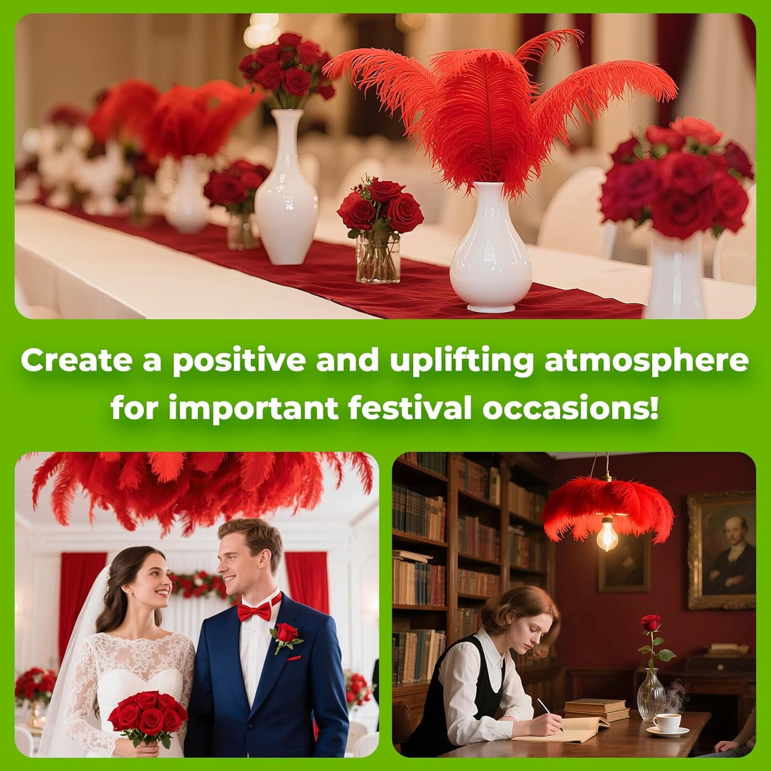 Piokio 40 pcs Red Ostrich Feathers 12-14 inch(30-35 cm) Bulk for Wedding Party Centerpieces, Gatsby Decorations and DIY Clothes Decoration