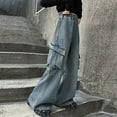 thumbnail image 6 of YunPes Girls Cargo Baggy Jeans Y2K Streetwear Oversized Distressed Denim Pants Multiple Pockets Cargos Flare Jeans Fashion Trousers, 6 of 8