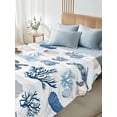 thumbnail image 4 of Full Size Flat Sheet Only, Blue Coastal Soft Brushed Microfiber Bed Sheets, Starfish Sea Turtle Coral Nautical Beach Hotel Quality Breathable Bedding Top Sheet, Easy Care, 66"x102", 4 of 9