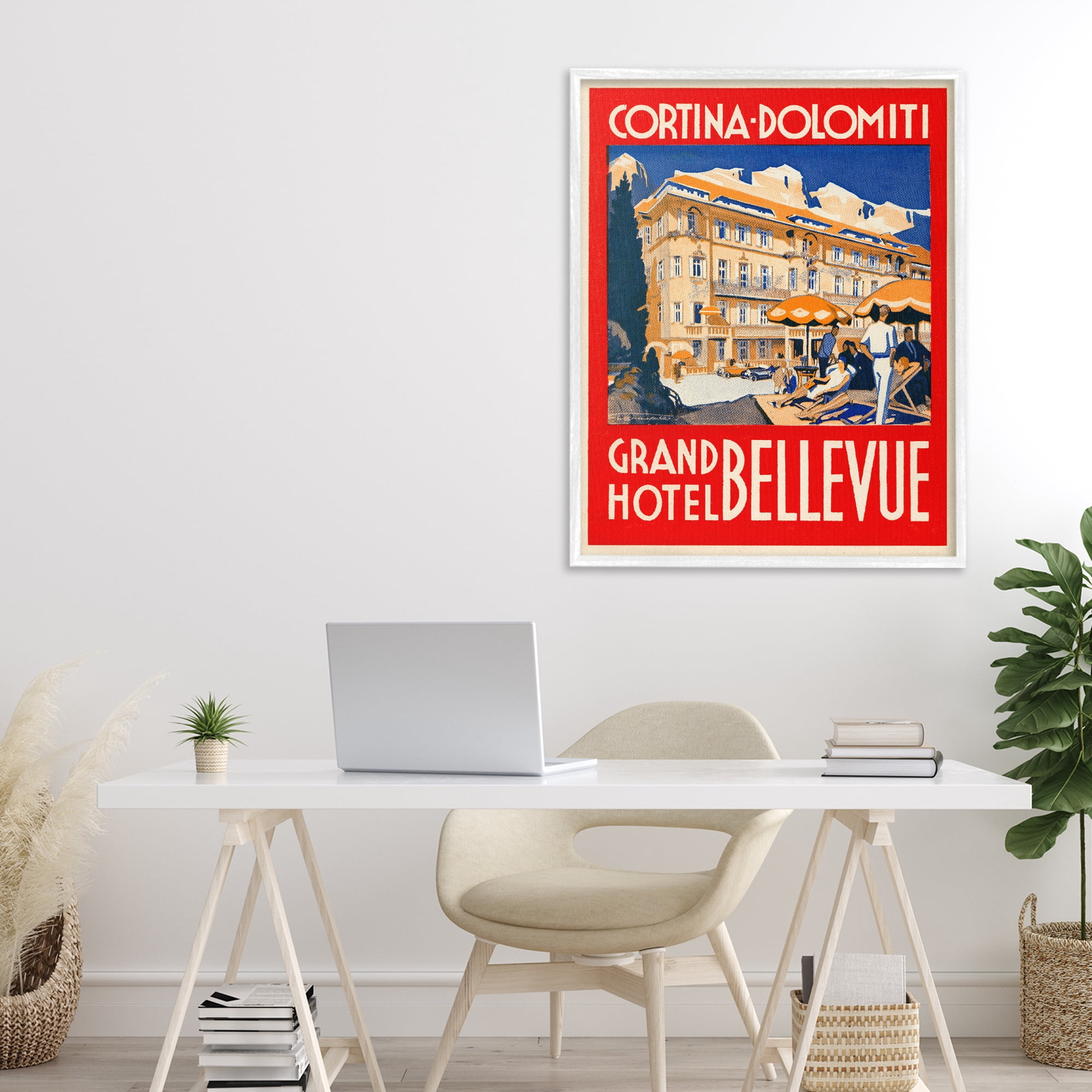 Stupell Industries Grand Hotel Bellevue Vintage White Framed Giclee Art, design by Print Collection