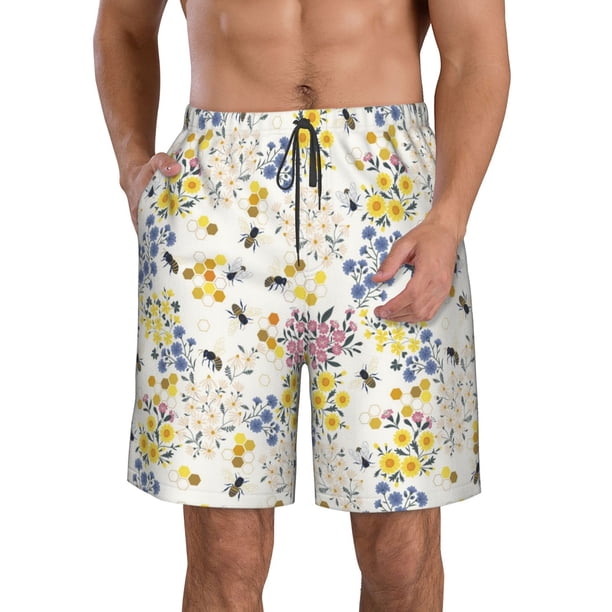 Fotbe Wildflower Honeybee Trajes de Baño Estampados para Hombre, Shorts de Verano de Secado Rápido, Ropa de Playa, Bañadores-Small