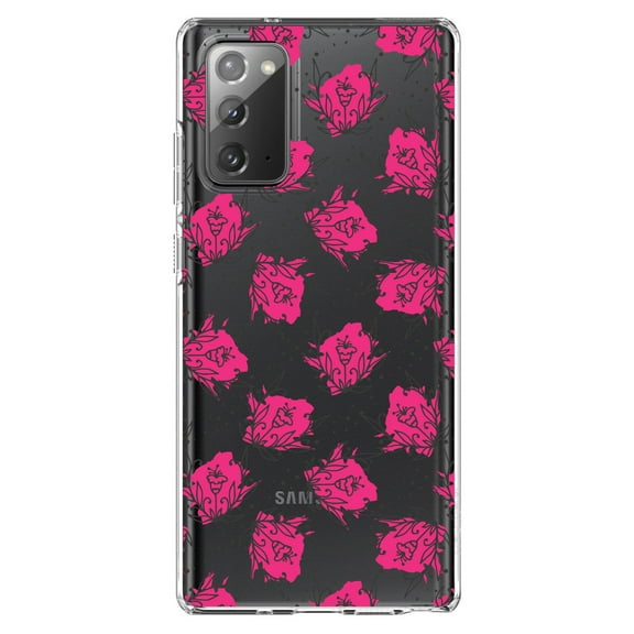 DistinctInk Clear Shockproof Hybrid Case for Galaxy Note 20 ULTRA (6.9" Screen) - TPU Bumper Acrylic Back Tempered Glass Screen Protector - Wildflower Pink Graffiti