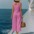 thumbnail image 4 of Guluxicc 2 Piece Womens Outfit Sets Square Neck Sleeveless Button Front Top High Waist Cropped Wide Leg Pants Outfits with Pockets for Summer Casual Wear, 4 of 7