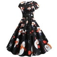 thumbnail image 5 of Fesfesfes Christmas Women Gowns Bandage Retro Print Short Sleeve Evening O-Neck Party Prom Vintage Dress Under $10, 5 of 9