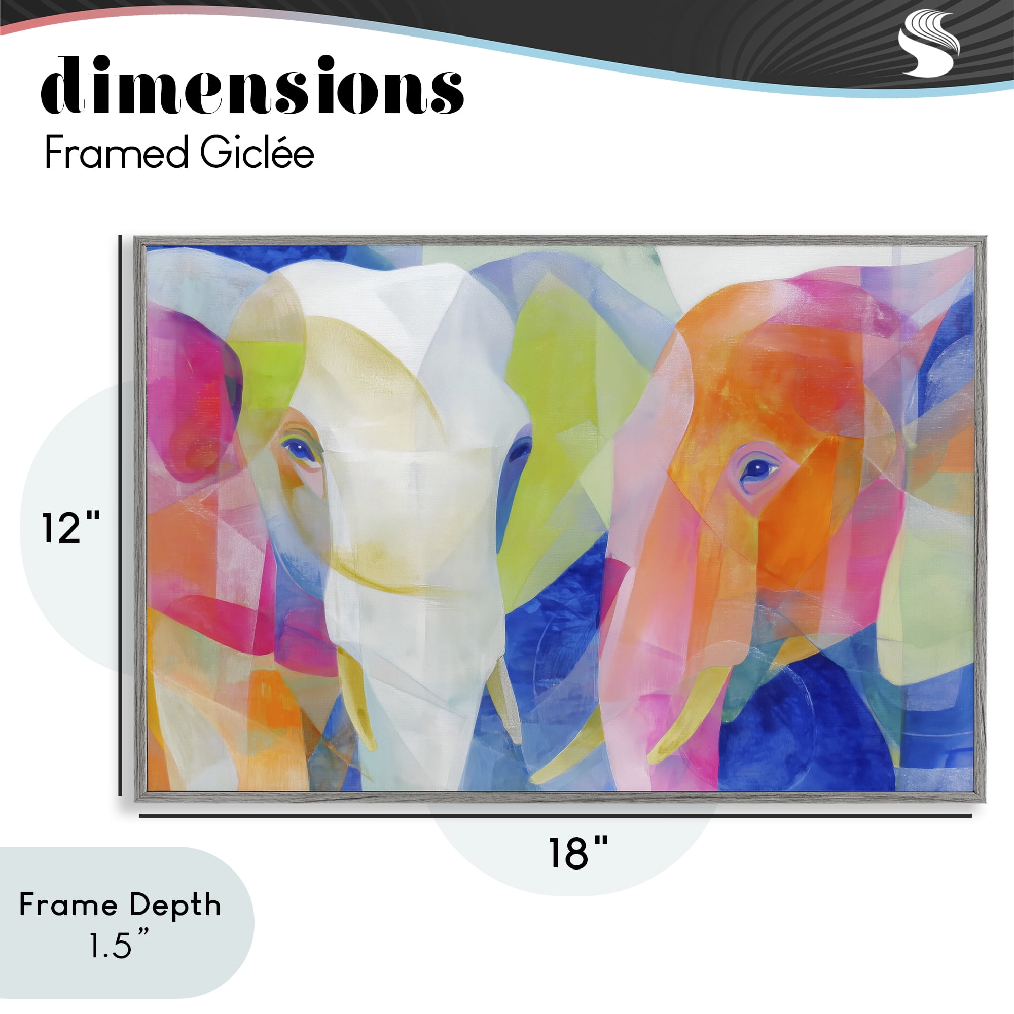 Stupell Industries Two Elephants Geometric Composition Gray Framed Giclee Art, design by Chromatic Storm Studio