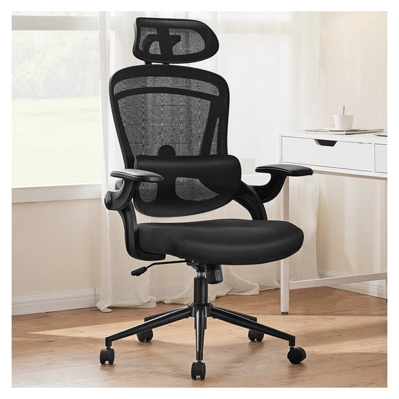High Back Mesh Office Chair with Lumbar Support and Headrest, Black