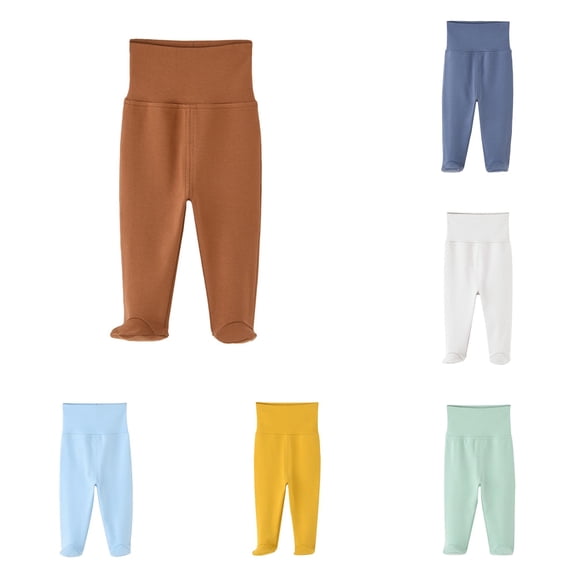 lnmuld Baby Solid High Waist Footed Leggings Elastic Waist Knit Footed Pants Infant Daily Sleep Trousers Brown,3-6 Months