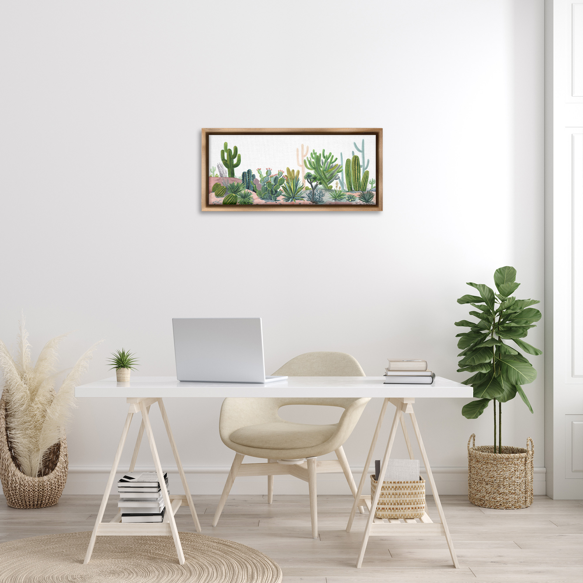 Stupell Industries Varied Desert Vegetation Cacti Botanical & Floral Painting Brown Floater Framed Canvas Art Print Wall Art, 31 x 14