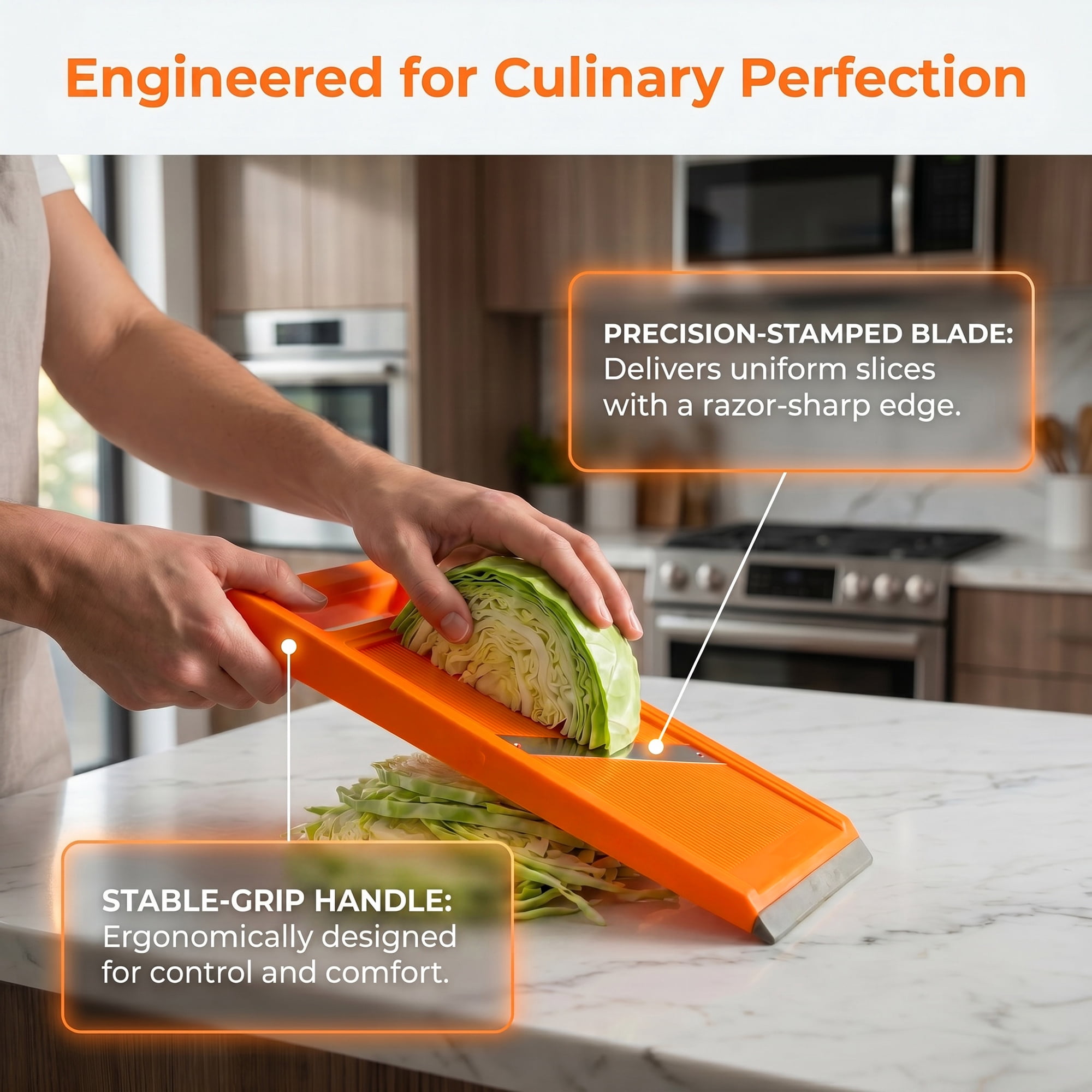 Mandoline Slicer for Kitchen, Vegetable Chopper Multifunctional Cutter for Potato Onion Orange 10.8" x 4.2"