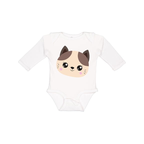Inktastic Cute Cat, Little Cat, Cat Head, Brown Cat Boys or Girls Long Sleeve Baby Bodysuit
