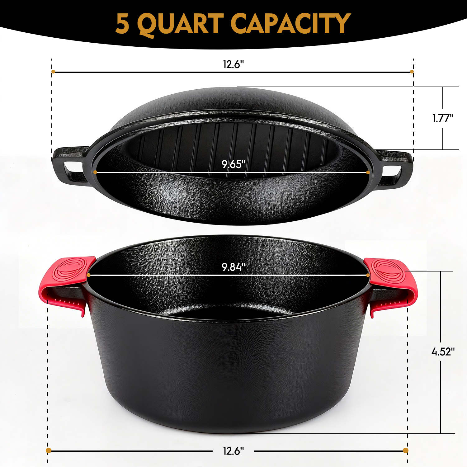 TAIMASI 5-Qt Cast Iron Dutch Oven with Reversible Skillet Lid photo 5