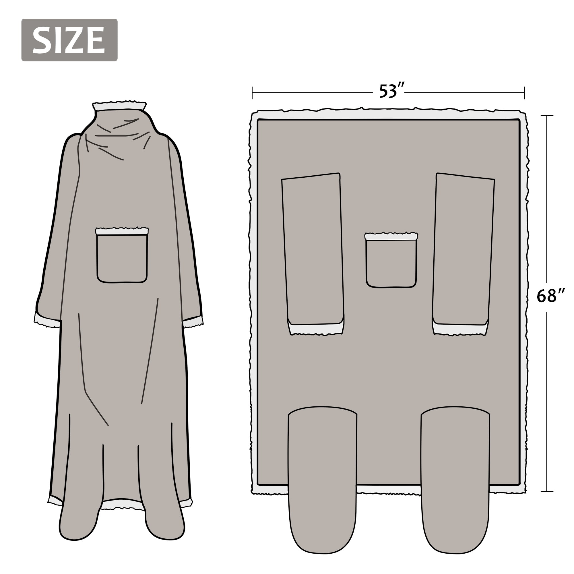 Catalonia Sherpa Wearable Blanket with Sleeves & Foot Pockets for Adult Women Men, Comfy Snuggle Wrap Sleeved Throw Blanket Robe, Gift Idea, Camel, 75" x 53"