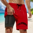 thumbnail image 2 of ibiyuan Men Swim Trunks with Compression Boxer Liner Quick Dry Bathing Suit 2 In 1 Bathing Shorts Zipper Pockets Soft Cute Print Beach Swimwear,G-Red, 2 of 4
