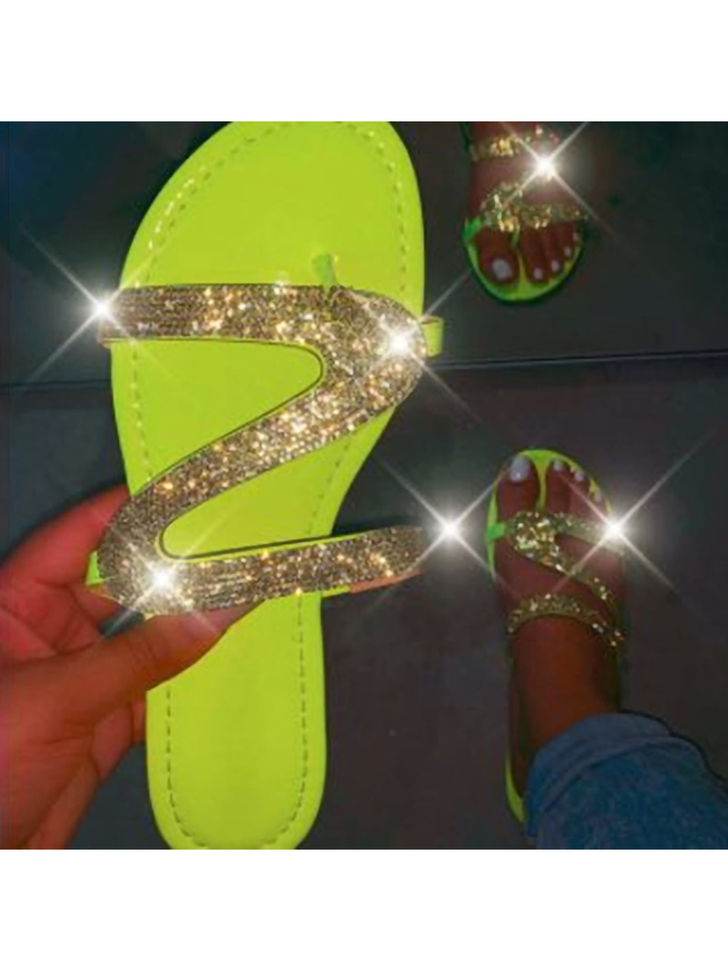 New Women's Ladies Girls Flat Summer Flip Flop Sandals Slides Bling Diamante