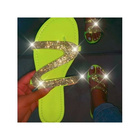 

Audeban Ladies Womens Sliders Flat Platform Slip On Mules Sandal Diamante Bling Slipper