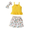 thumbnail image 2 of AURIGATE Newborn Infant Baby Girls Solid Ribbed Tops+Flower Print Shorts +Headband Sets Clearance, 2 of 5