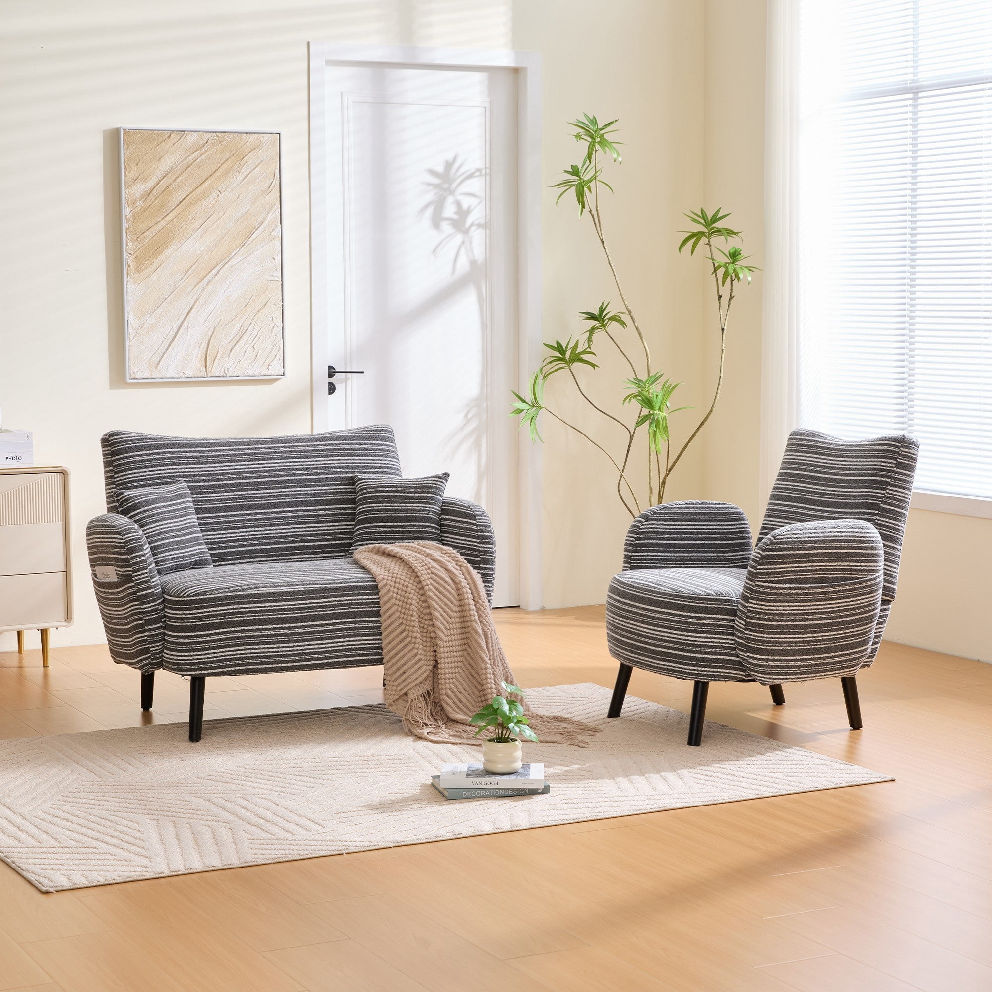 Sailvan Modern 2-Seater Loveseat Sofa with Side Storage Pockets & Armrest Pillows,Deep Seated Small Space Couch Dark Gray