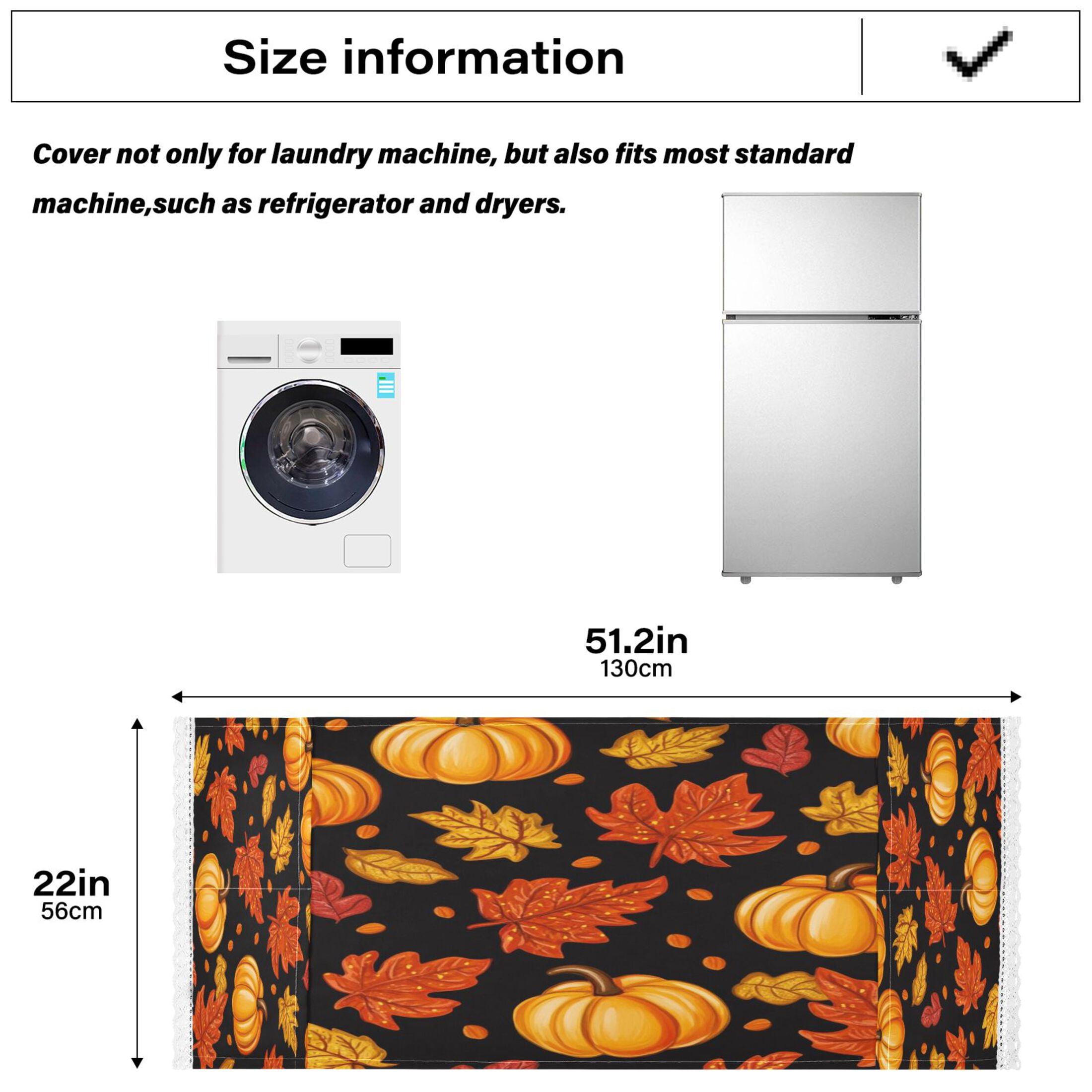 Pumpkin Leaf Fall AutumnWasher and Dryer Covers Dust-Proof and Oil Resistant Fridge Cover with 4 Storage Pockets Washing Machine Top Cover for Laundry Kitchen Home 51.2 x 22 In