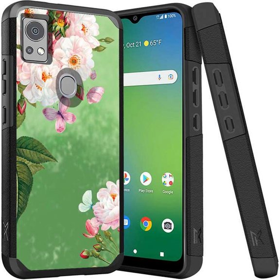 ANJ  Shockproof Dual Layer Slim Hard Case   Tempered Glass Cover Compatible with Icon 5, AT&T Motivate 4 - Lush Garden