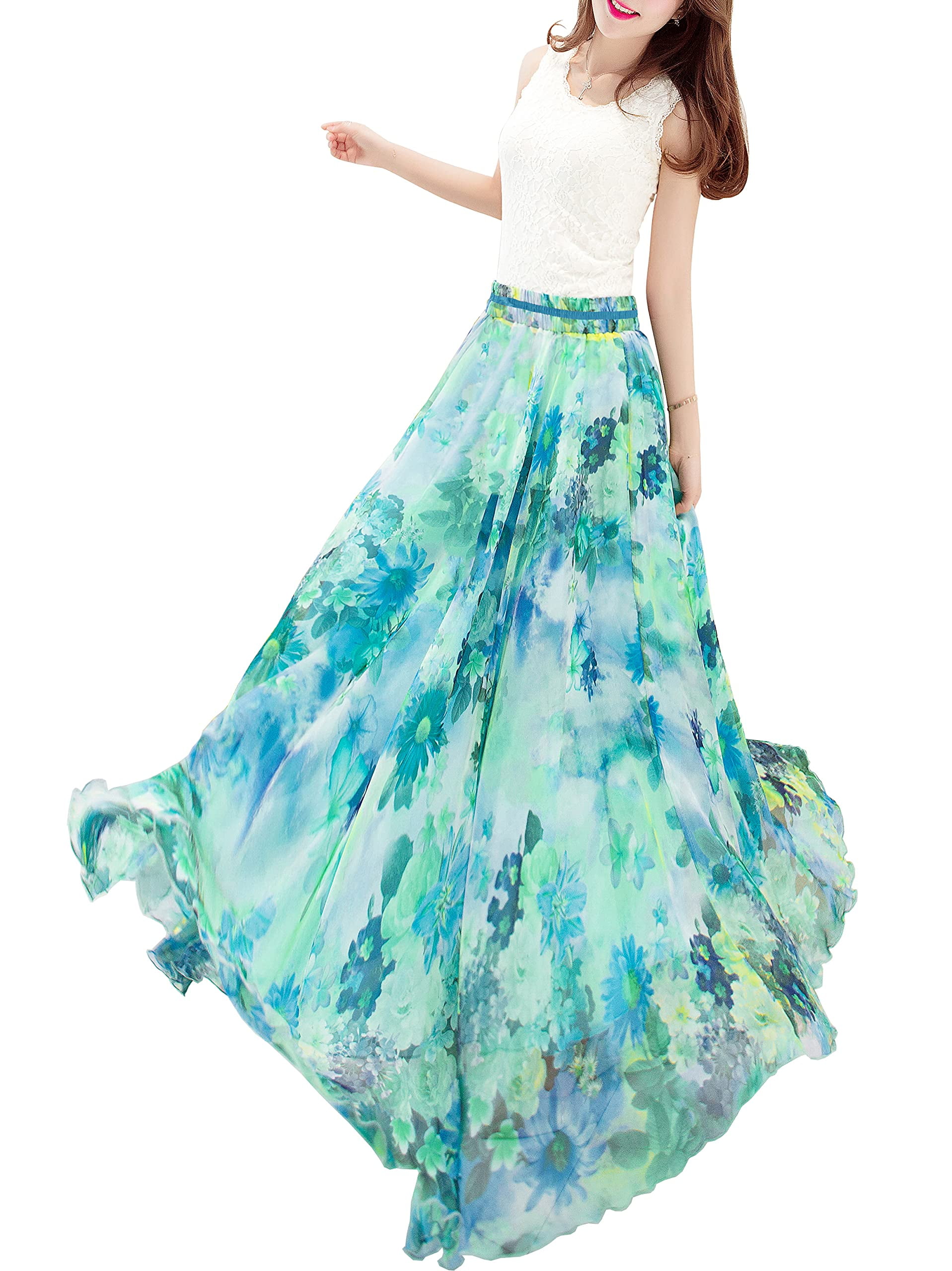 Afibi Boho Floral Long Summer Beach Chiffon Wrap Cover Up Maxi Skirt for  Women (X-Large, Pattern 112) - Walmart.com