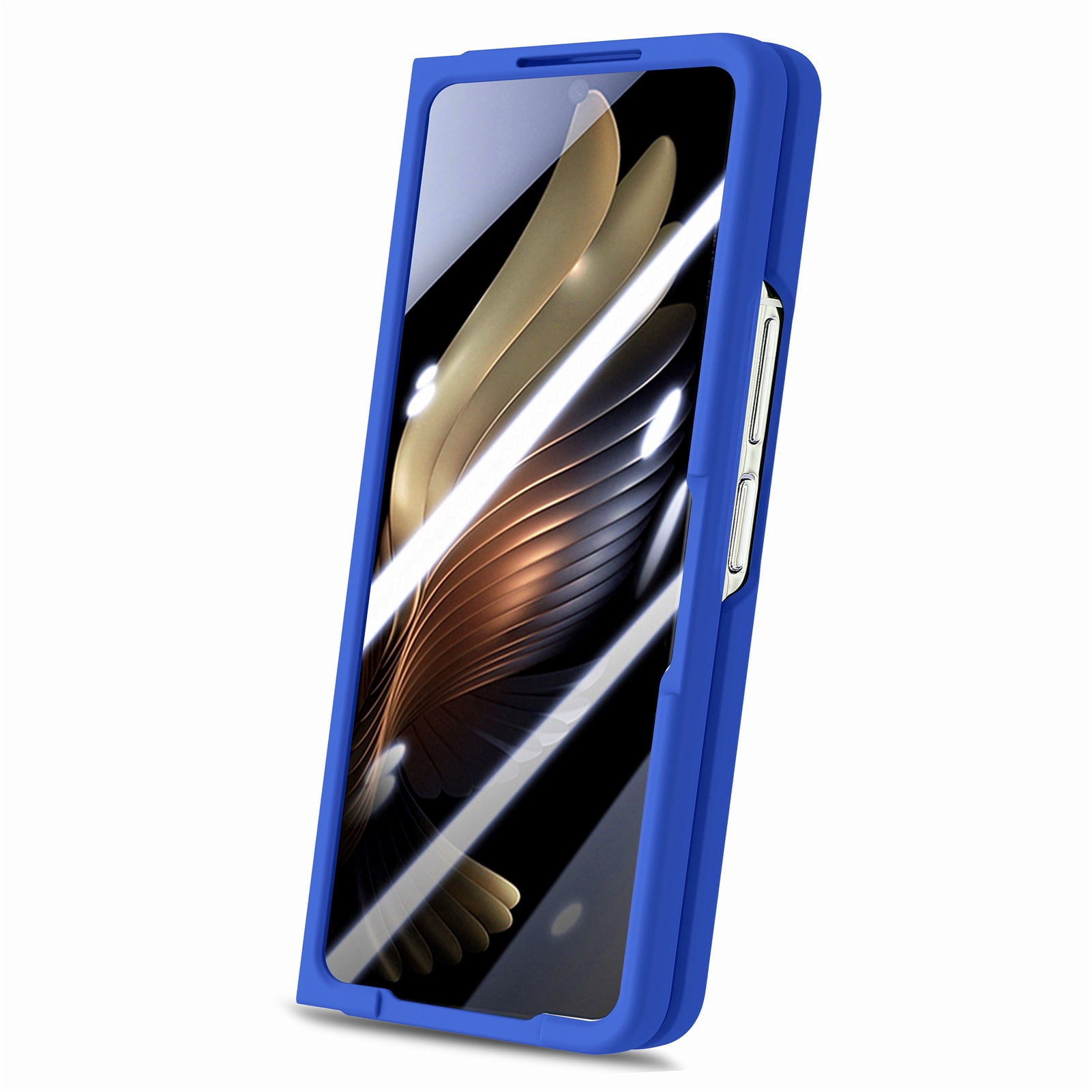 for Samsung Galaxy Z Fold 5 Case with Strap, [Non Slip Silicone Touch] Slim Protective Phone Case with Elastic Finger Wristband, Shockproof PC Cover for Samsung Galaxy Z Fold 5 2023 - Blue