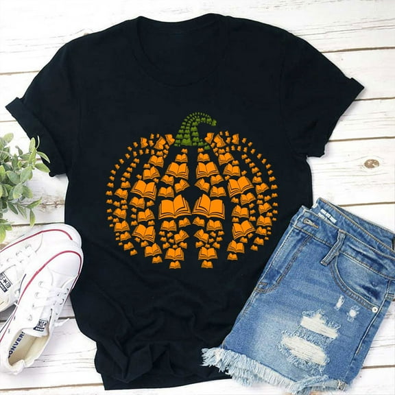 Halloween Pumpkins And Books Teacher T-Shirt, Funny Halloween Teacher Shirt, Spooky Season Classroom Tee, Fall Shirt